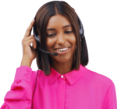 Customer service representative with headset